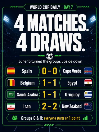 ⚽ Day 7: Four Draws, Cape Verde's Wall & France/Argentina Kickoff