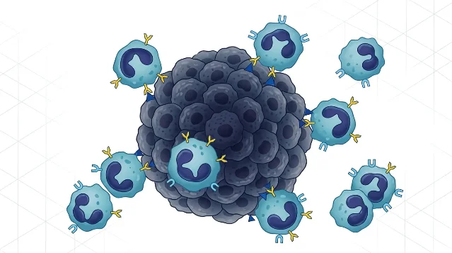 CAR-engineered myeloid progenitor cells surrounding and engaging a tumor mass