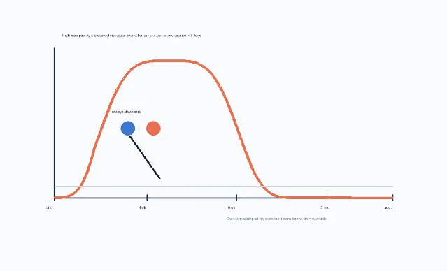 A critical-period curve showing high susceptibility in early development and lower adult plasticity