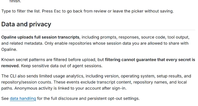 仓库 README 的 Data and privacy 一节