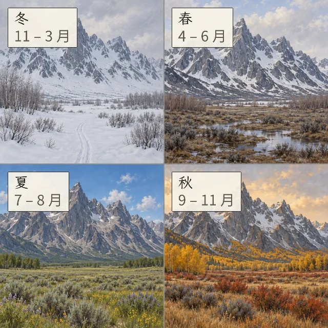 同一道山壁的四季对比图版