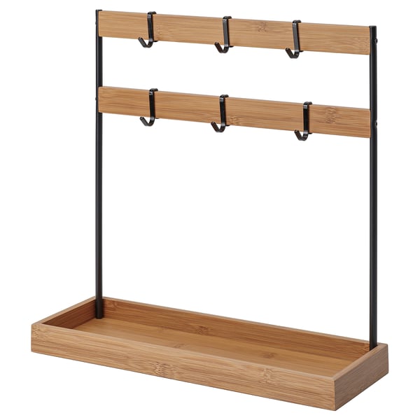 NÅLBLECKA bamboo and steel utensil rack with six detachable hooks, product shot on white background