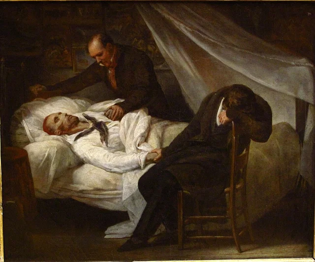 Ary Scheffer, *The Death of Géricault*, 1824. Pierre-Joseph Dedreux-Dorcy, who bought the *Raft* at auction on behalf of the Louvre, is the figure seated in the foreground, head bowed.