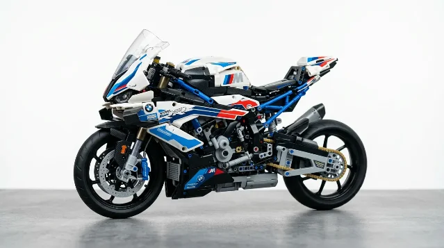LEGO Technic BMW M 1000 RR motorcycle (42130) in white and blue racing livery