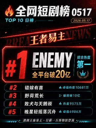 🔥全网短剧榜0517：ENEMY稳坐第一，寄骨寺守灯人首日16433炸场