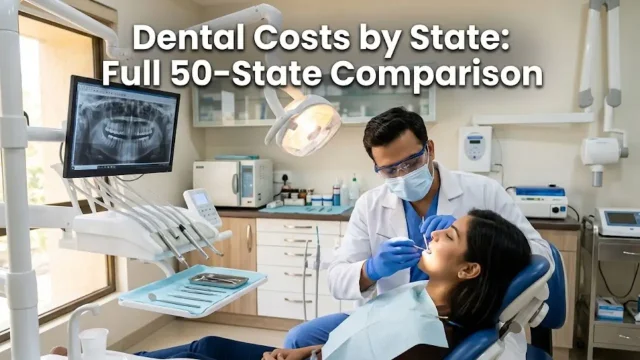 Dental exam scene with full-mouth X-ray on screen