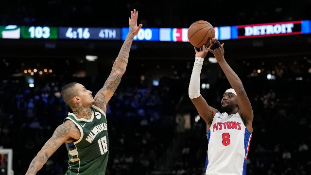 Caris LeVert rises into a jumper against Milwaukee