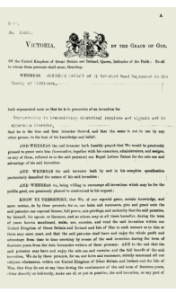 British Patent No. 12039 document header showing Queen Victoria's royal warrant, filed June 2, 1896