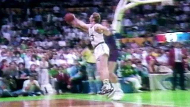 Larry Bird intercepts the inbound pass from Isiah Thomas, Boston Garden, May 26, 1987