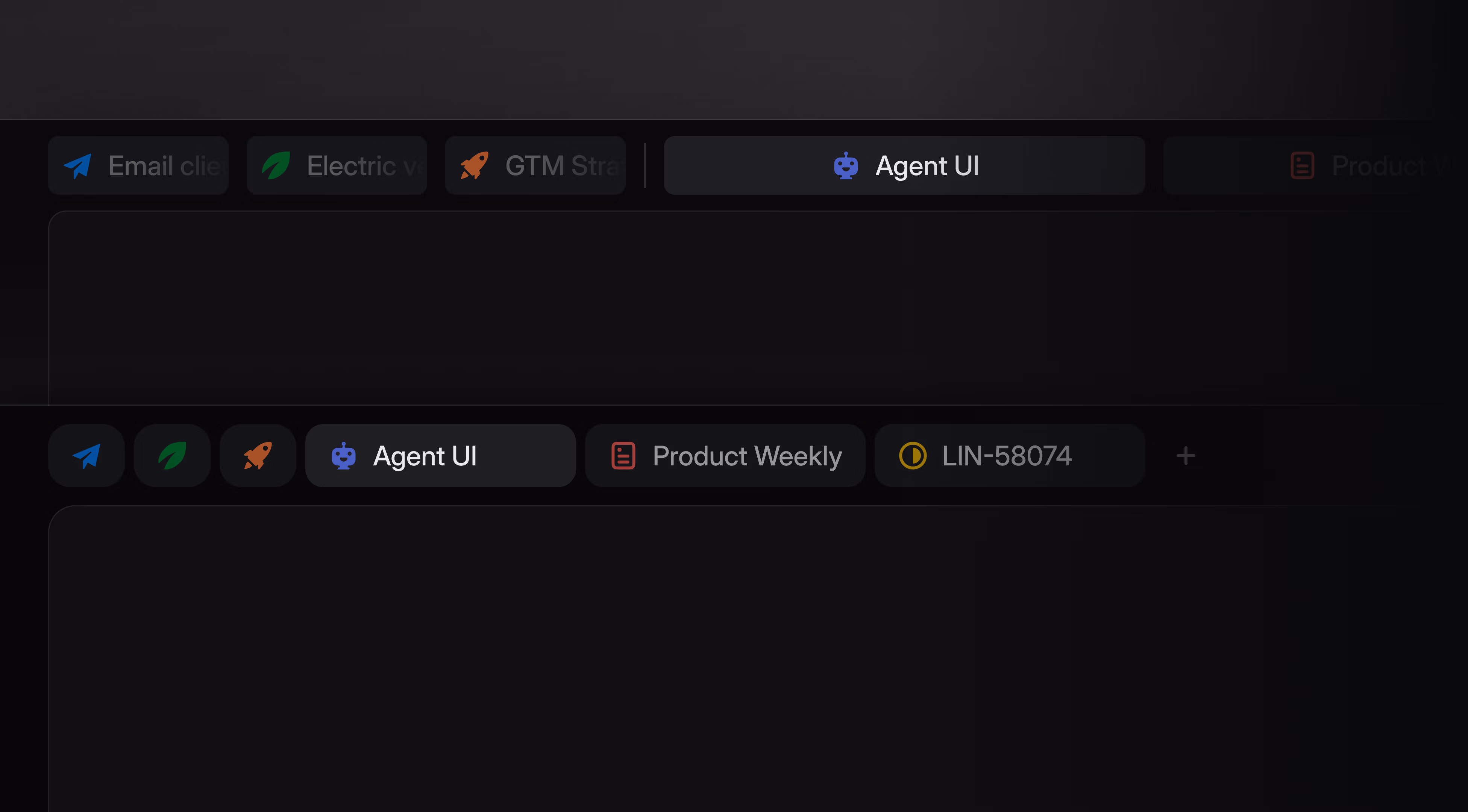 Tab bar before and after — full-width versus compact icon-only pills