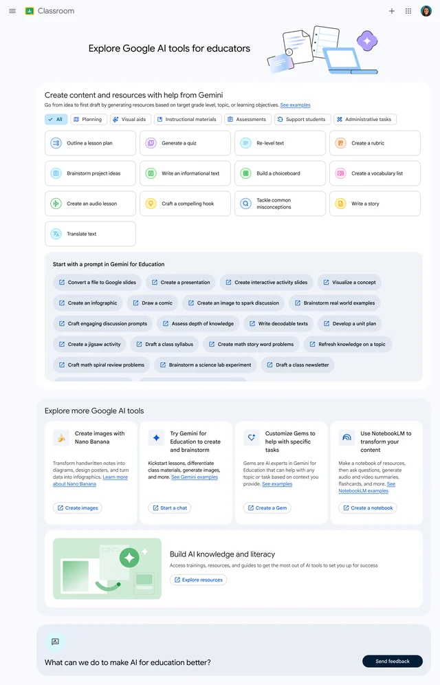 Gemini in Google Classroom 移动端更新示意