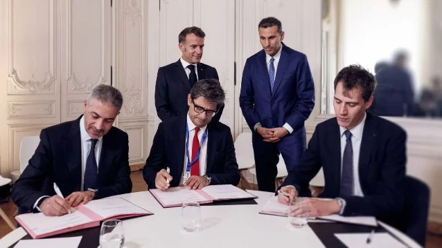 Campus AI 3GW agreement signing ceremony, June 2, 2026, with French President Macron present