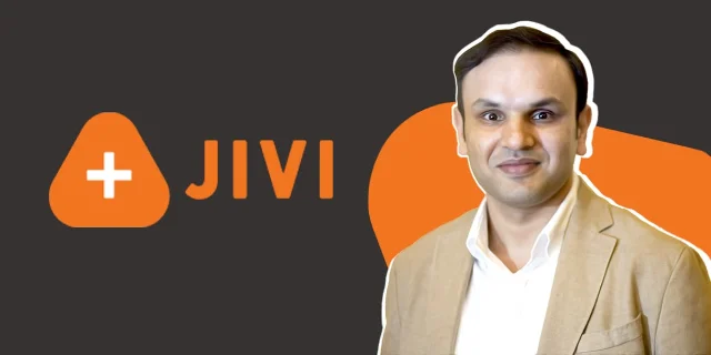 Ankur Jain standing beside Jivi branding on an orange background