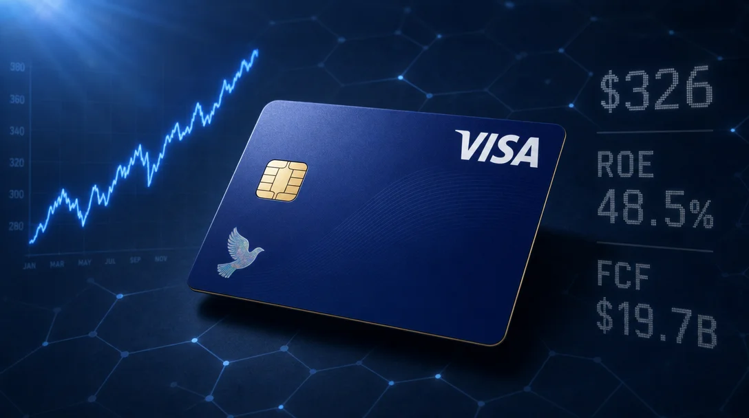 Visa (V) — 48.5% ROE, $19.7B FCF, and a P/E at its lowest point in five years