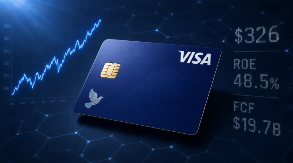Visa (V) — 48.5% ROE, $19.7B FCF, and a P/E at its lowest point in five years